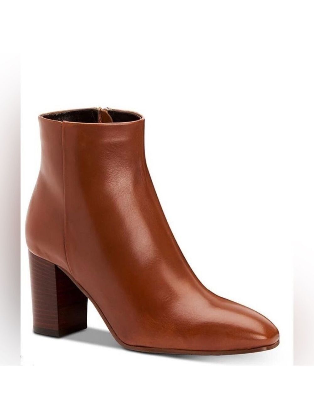 NIB Aquatalia Florita Leather Zip Stacked Heel Ankle Boots in Whiskey